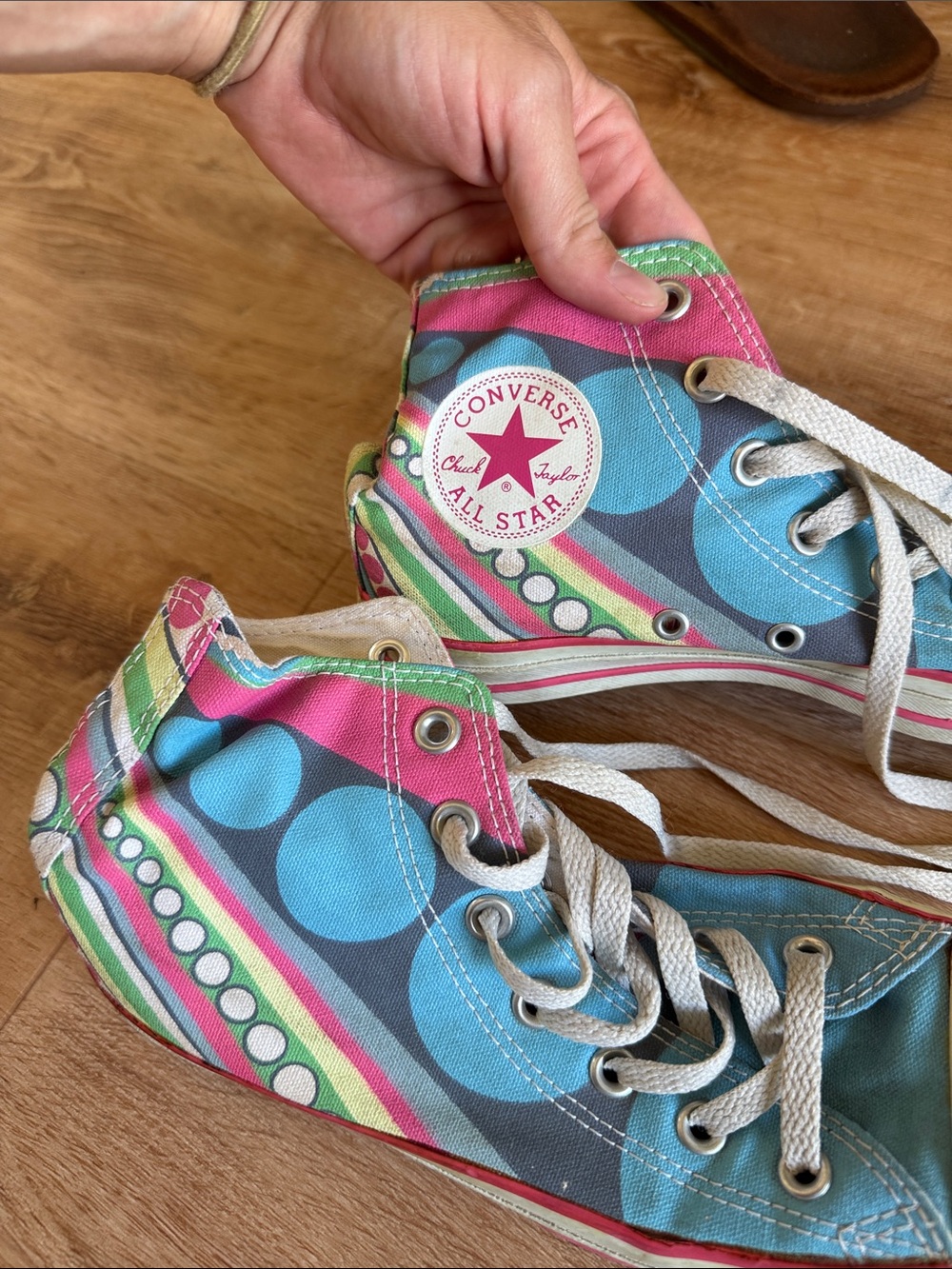 Converse High Top Sneakers in Pink, Blue & Green - Picture 4 of 4